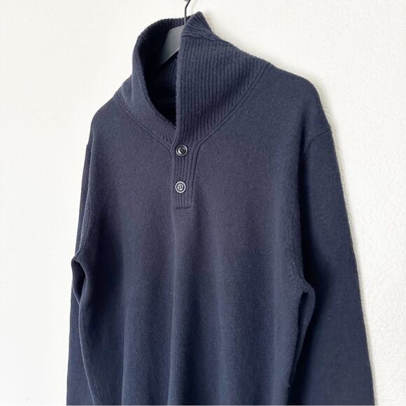 J. Crew Sweater‎ Mens 100% Lambs Wool Button Cowl Neck Navy Cozy Casual Large - Picture 3 of 7